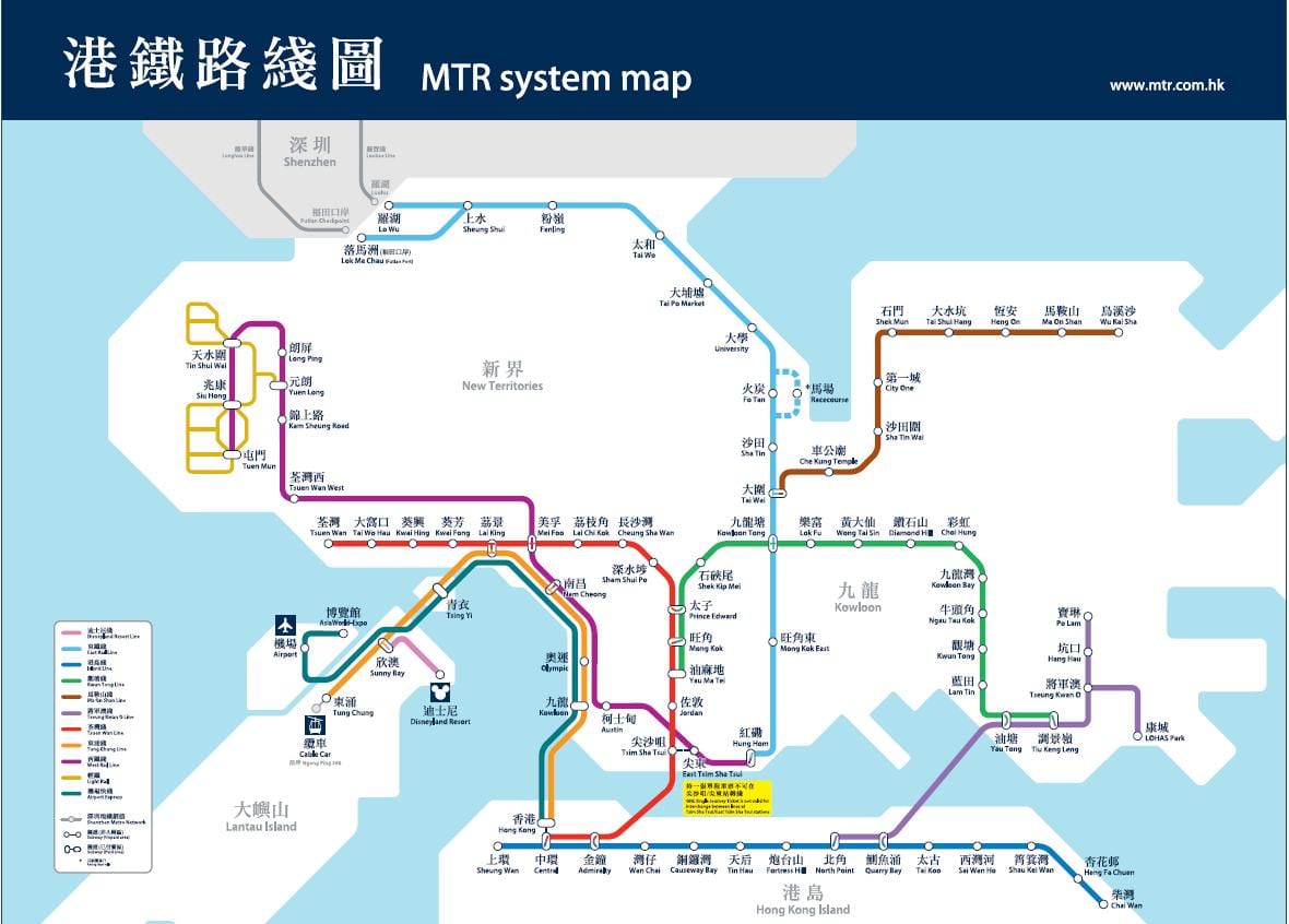 Hong Kong bodů zájmu na mapě