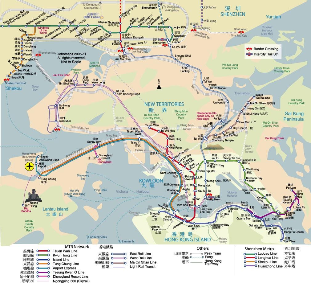 Hong Kong pěší turistické mapy
