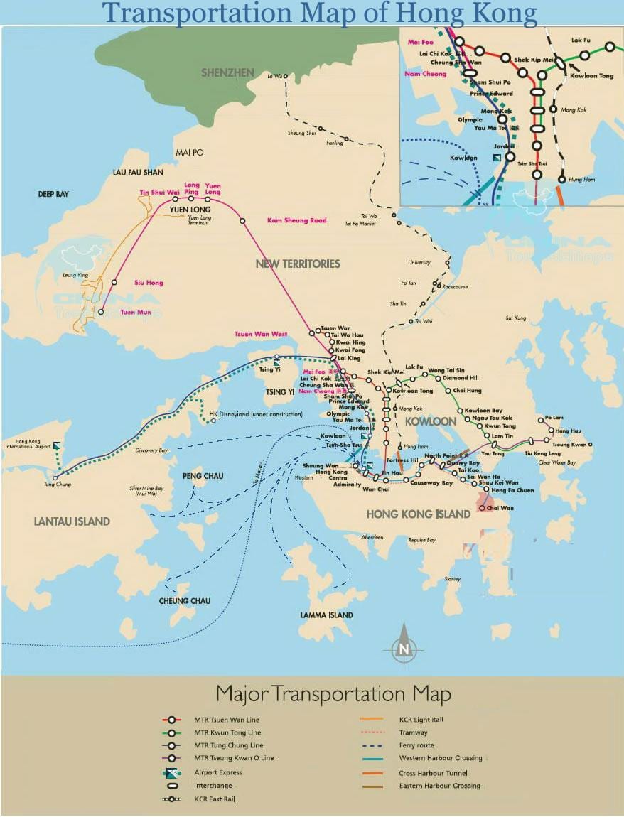 Hong Kong ferry trasy mapě