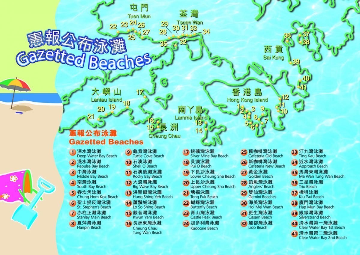 mapa Hong Kong pláže