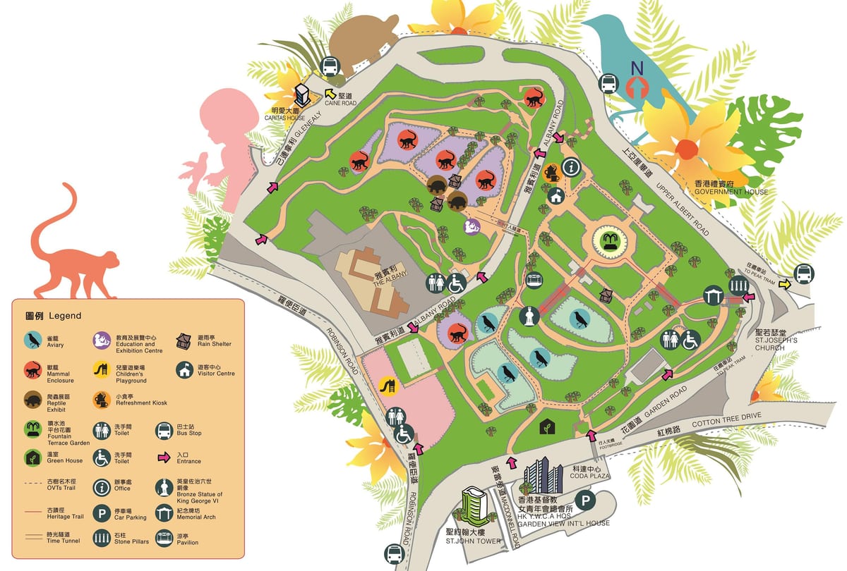 mapa Hong Kong zoological and botanical gardens