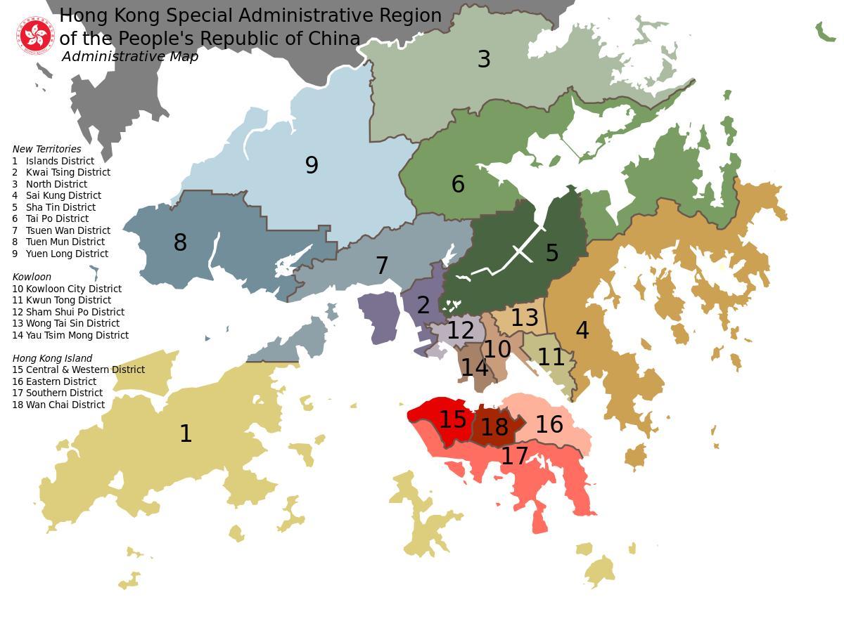mapa Hong Kong čtvrtí