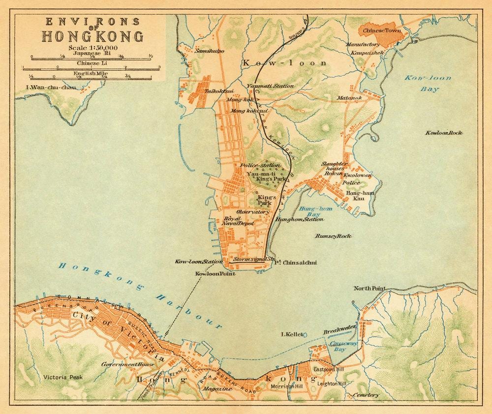 stará mapa Hong Kong